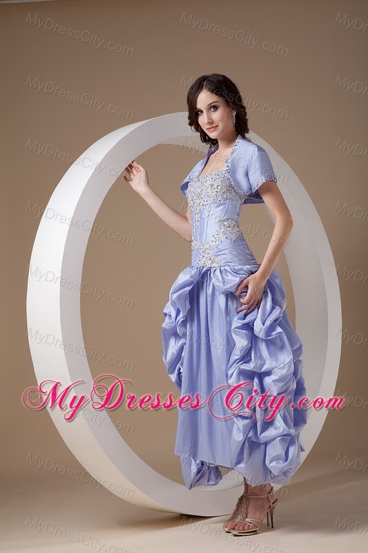 Ankle-length Lilac Prom Dress with Appliques and Beadings