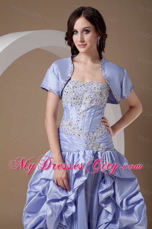 Ankle-length Lilac Prom Dress with Appliques and Beadings