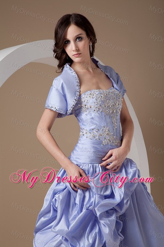 Ankle-length Lilac Prom Dress with Appliques and Beadings