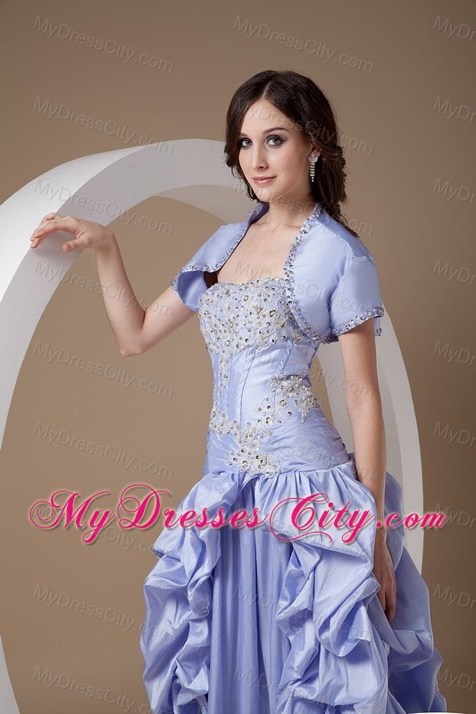 Ankle-length Lilac Prom Dress with Appliques and Beadings