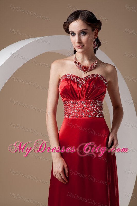 Wine Red Sweetheart Beads Brush Prom Gown with High Slit