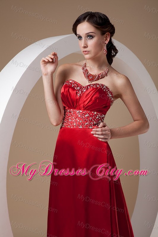 Wine Red Sweetheart Beads Brush Prom Gown with High Slit