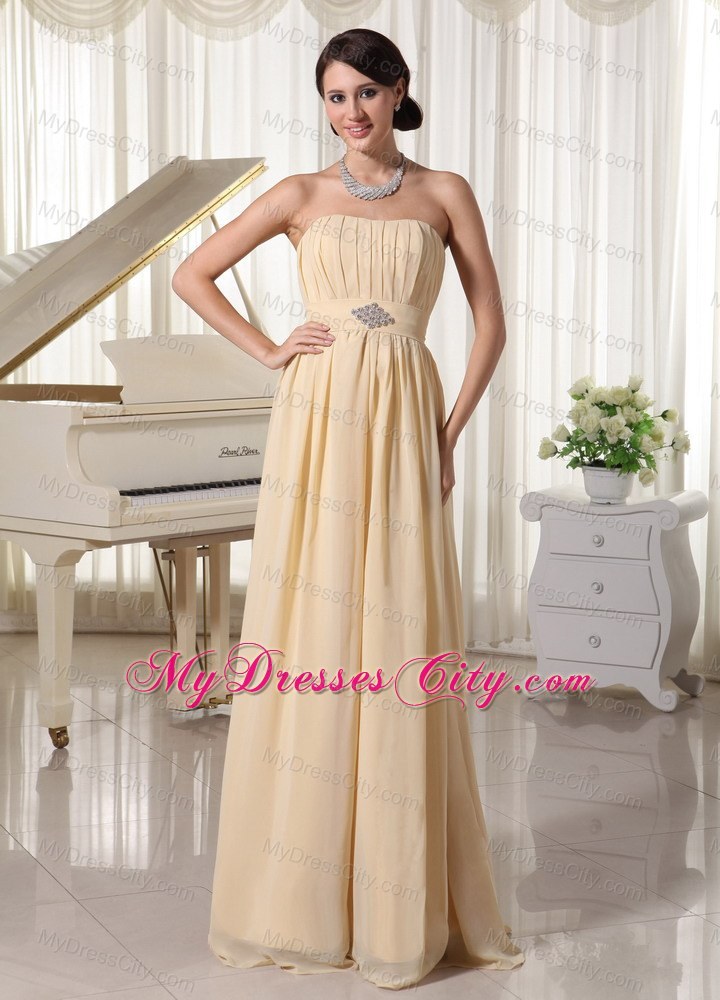 Champagne Ruched Beading Chiffon Prom Dress with Corset back