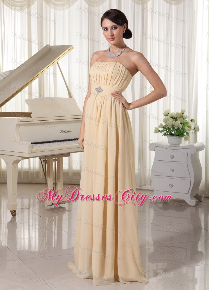 Champagne Ruched Beading Chiffon Prom Dress with Corset back