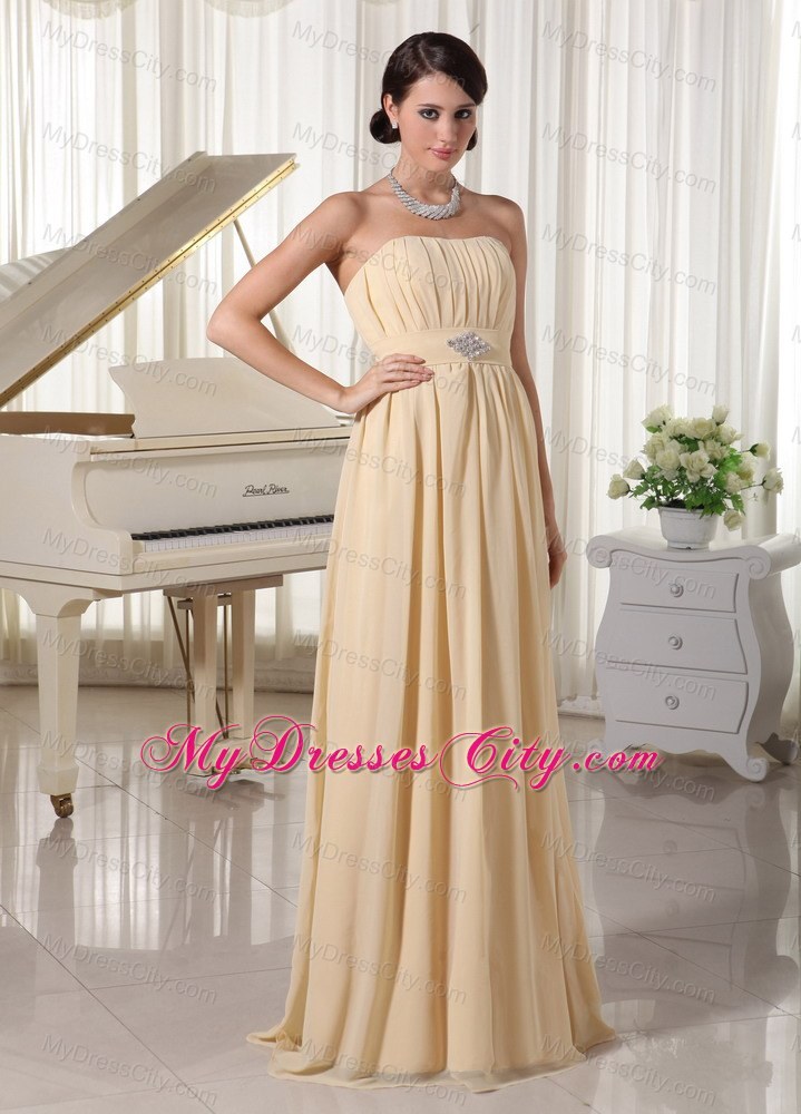 Champagne Ruched Beading Chiffon Prom Dress with Corset back