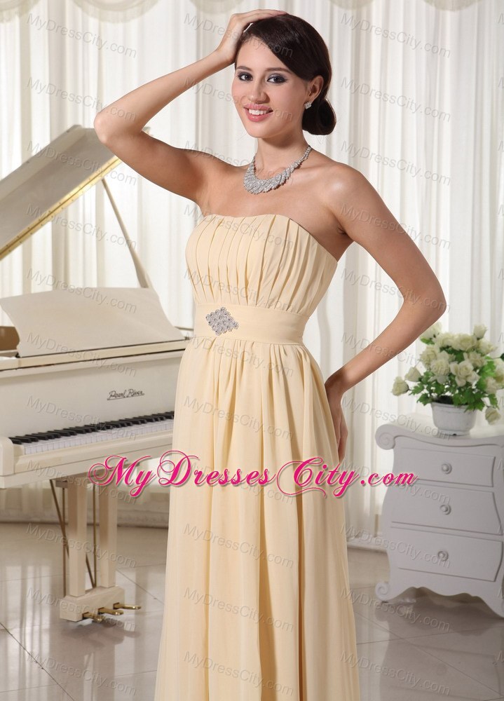 Champagne Ruched Beading Chiffon Prom Dress with Corset back