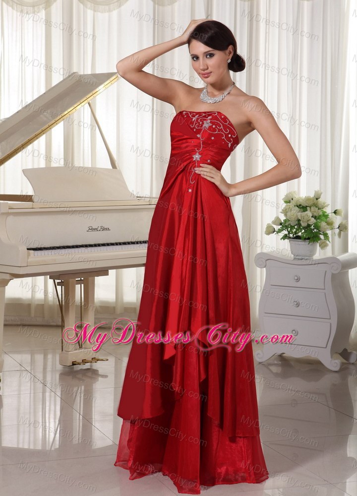 Strapless A-line Wine Red Prom Gown Dress With Embroidery