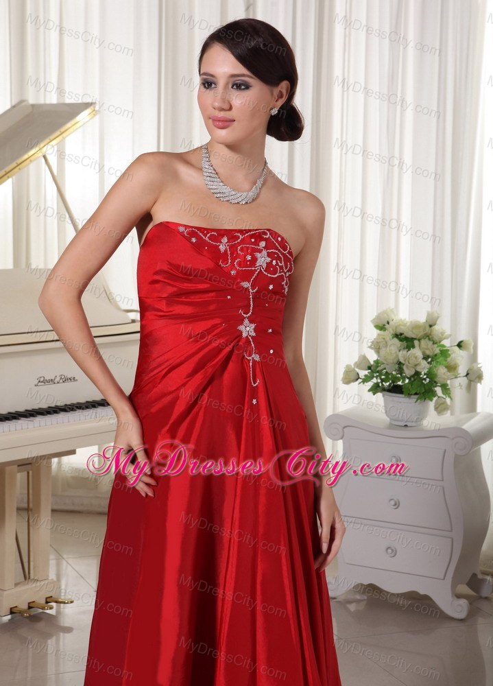 Strapless A-line Wine Red Prom Gown Dress With Embroidery