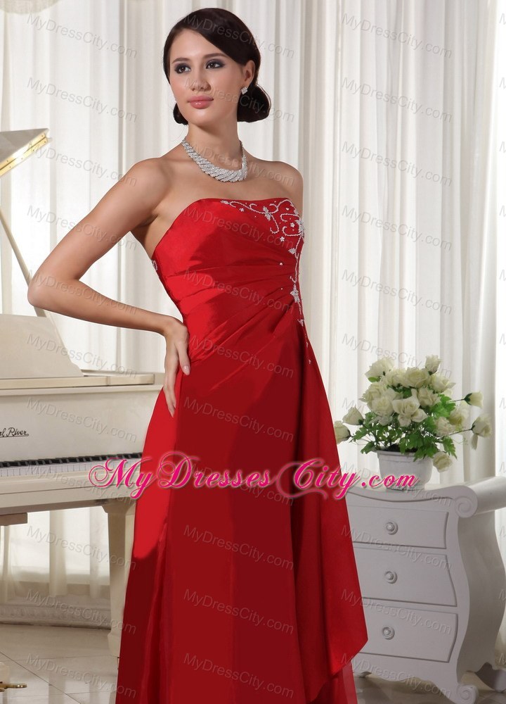 Strapless A-line Wine Red Prom Gown Dress With Embroidery