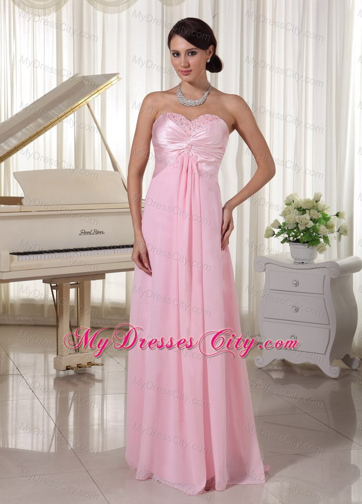 Chiffon and Satin Sweetheart Baby Pink Beaded Prom Dress