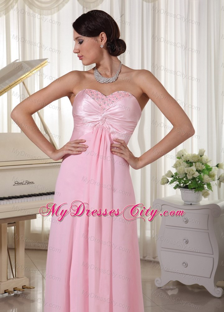 Chiffon and Satin Sweetheart Baby Pink Beaded Prom Dress