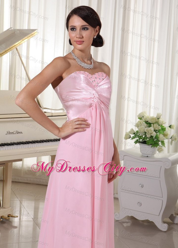 Chiffon and Satin Sweetheart Baby Pink Beaded Prom Dress