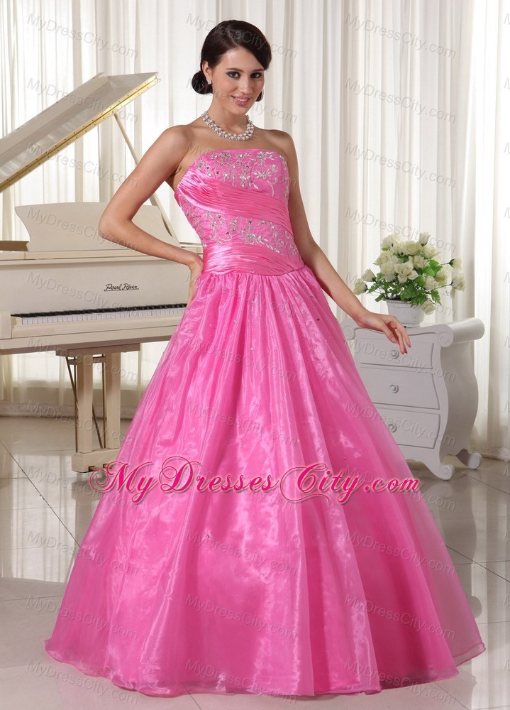 A-line Rose Pink Ruched Prom Dress With Embroidery Beading