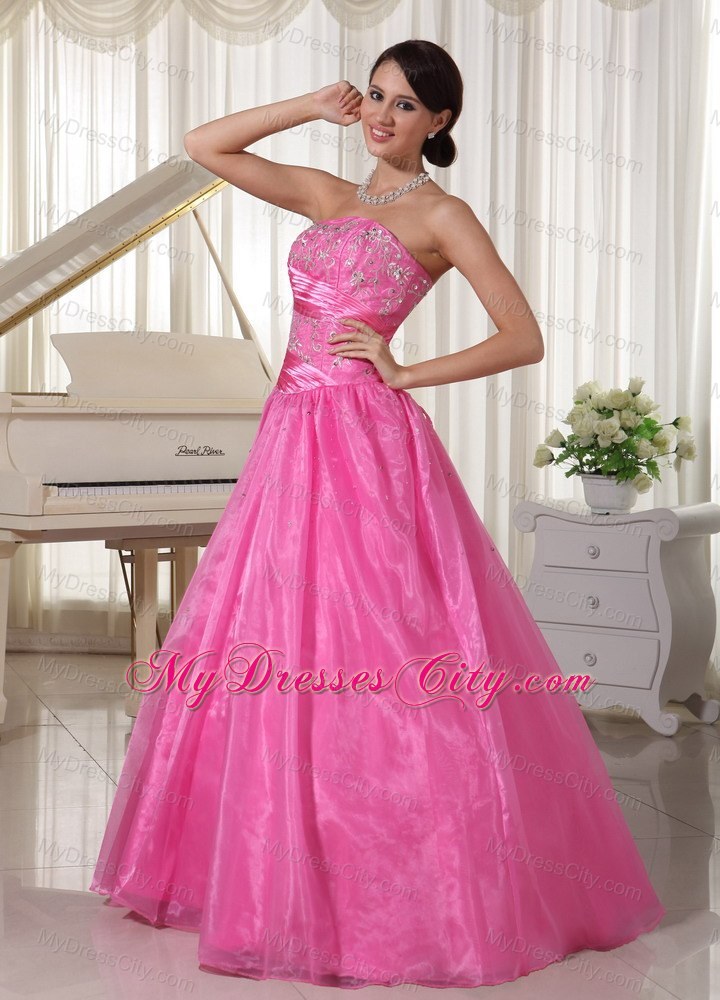 A-line Rose Pink Ruched Prom Dress With Embroidery Beading