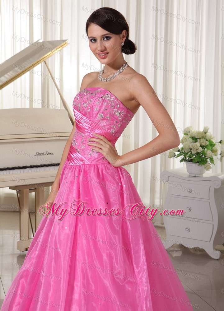 A-line Rose Pink Ruched Prom Dress With Embroidery Beading