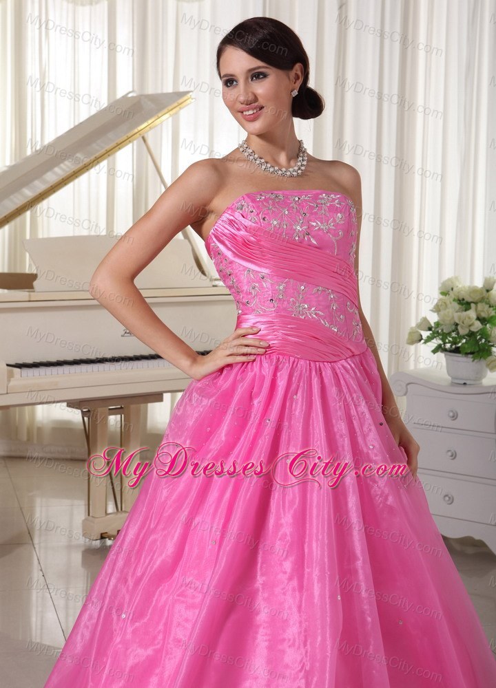 A-line Rose Pink Ruched Prom Dress With Embroidery Beading