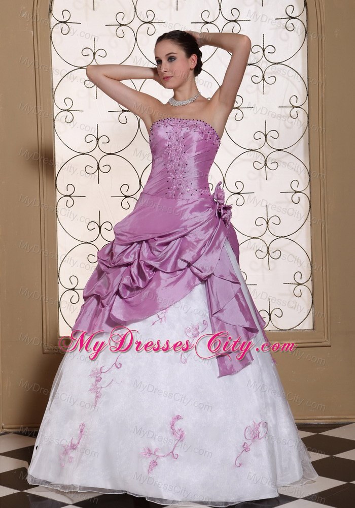 White and Lavender Floral Embroidery Prom Gown Beaded