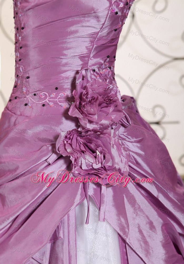 White and Lavender Floral Embroidery Prom Gown Beaded