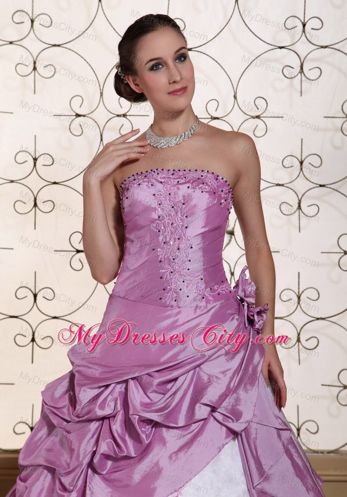 White and Lavender Floral Embroidery Prom Gown Beaded