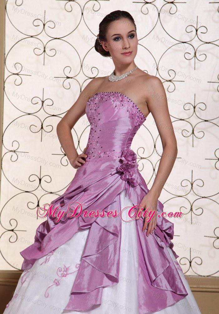 White and Lavender Floral Embroidery Prom Gown Beaded