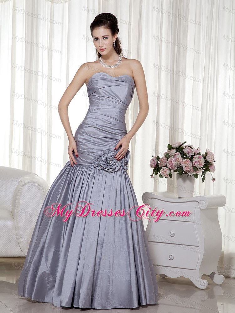 Grey Hand Made Flowers A-line Prom Dress in Sweetheart Ruched