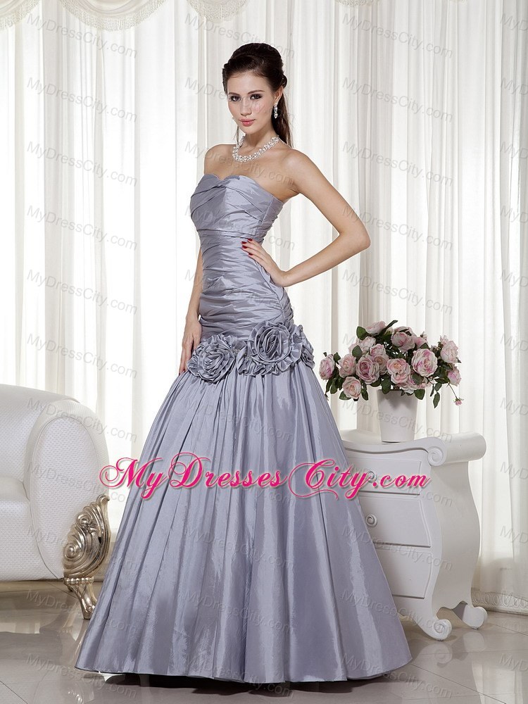 Grey Hand Made Flowers A-line Prom Dress in Sweetheart Ruched