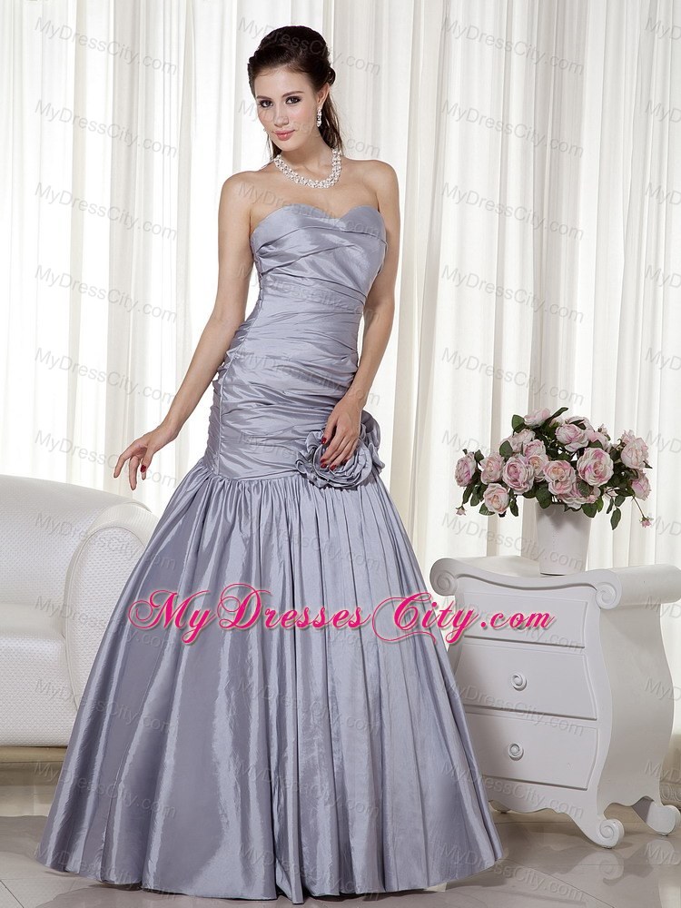 Grey Hand Made Flowers A-line Prom Dress in Sweetheart Ruched