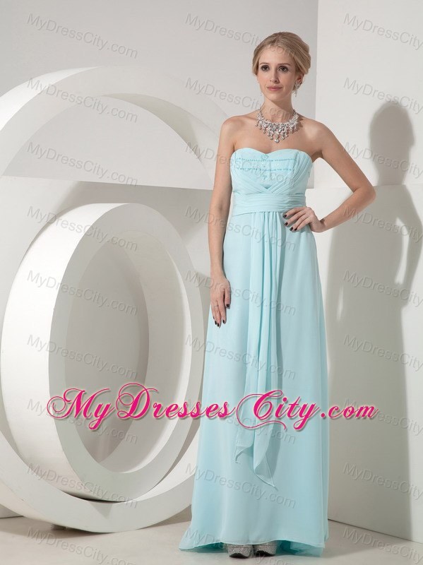 Chiffon Baby Blue Column Sweetheart Beading Prom Gown