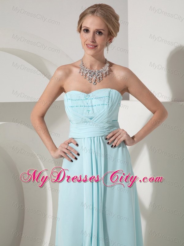 Chiffon Baby Blue Column Sweetheart Beading Prom Gown