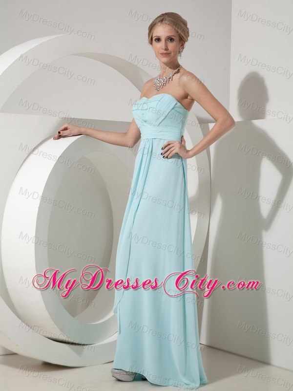 Chiffon Baby Blue Column Sweetheart Beading Prom Gown