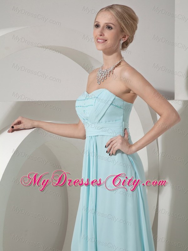 Chiffon Baby Blue Column Sweetheart Beading Prom Gown