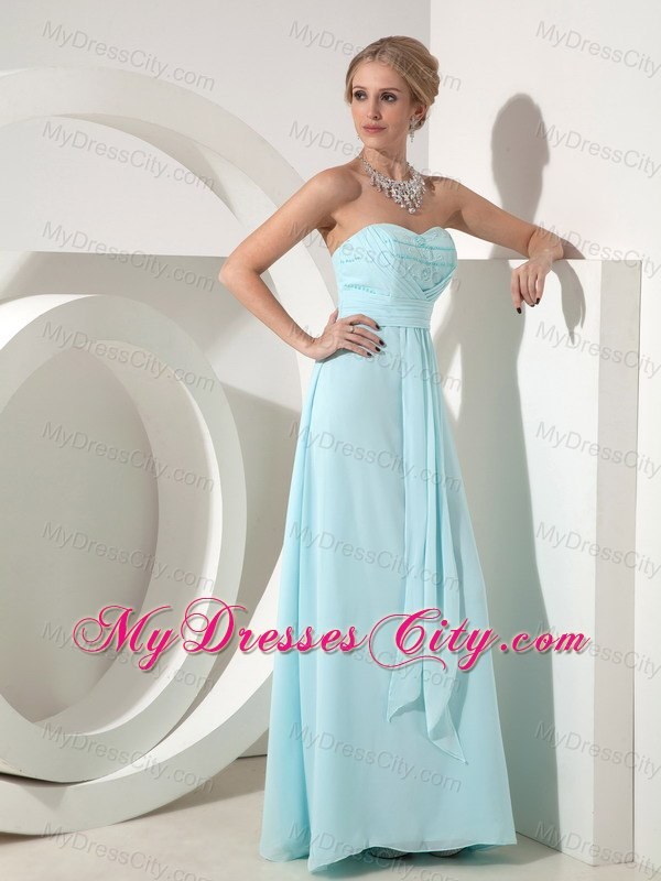 Chiffon Baby Blue Column Sweetheart Beading Prom Gown