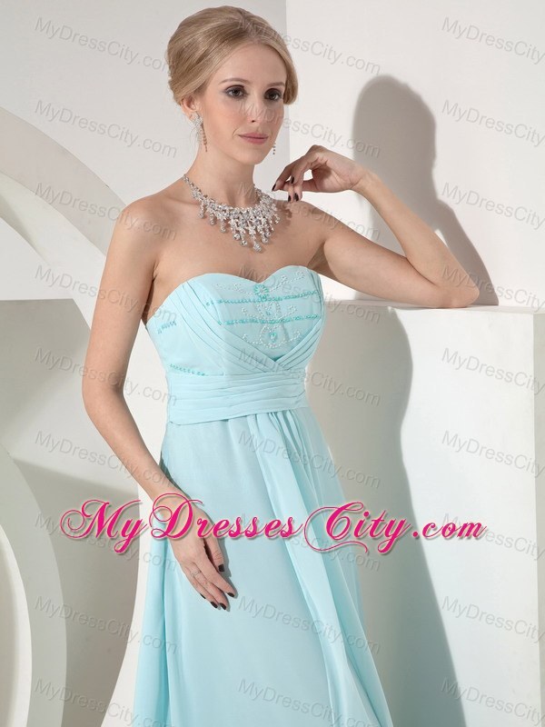 Chiffon Baby Blue Column Sweetheart Beading Prom Gown