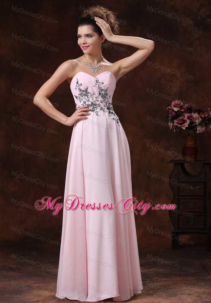 Baby Pink Sweetheart Chiffon Prom Dress with Appliques