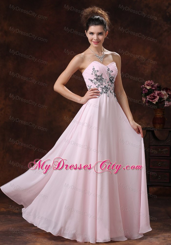 Baby Pink Sweetheart Chiffon Prom Dress with Appliques