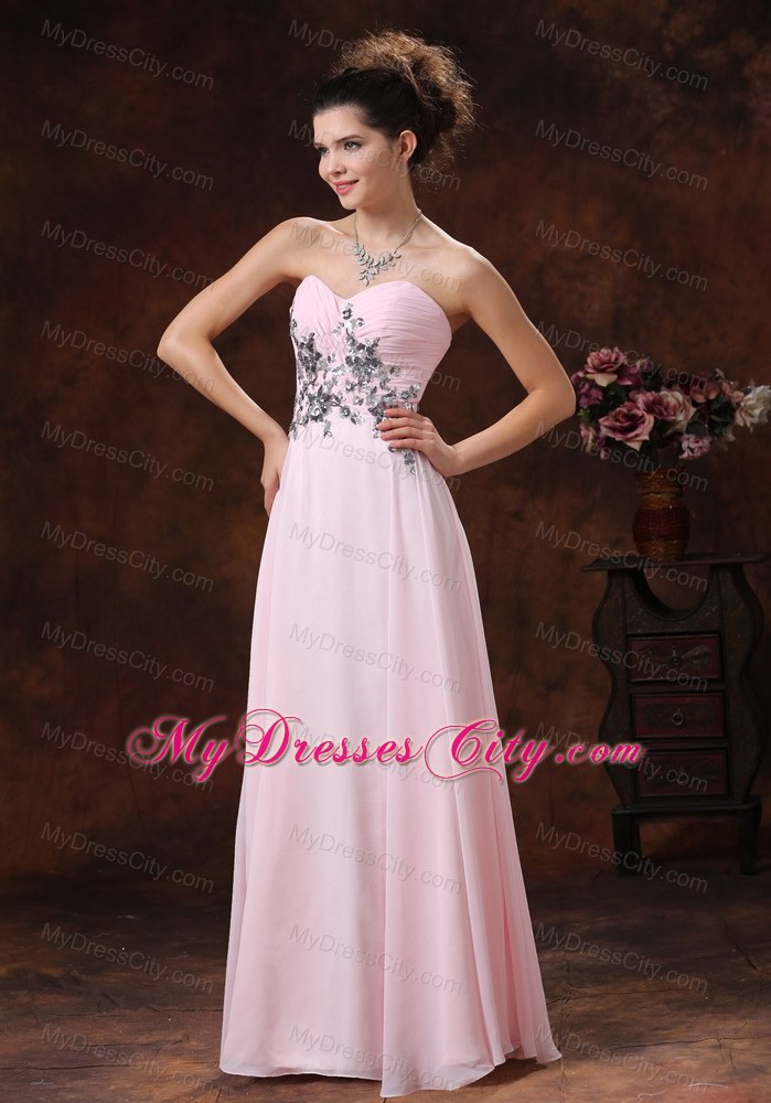 Baby Pink Sweetheart Chiffon Prom Dress with Appliques