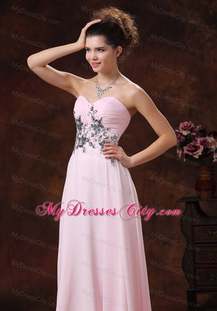 Baby Pink Sweetheart Chiffon Prom Dress with Appliques