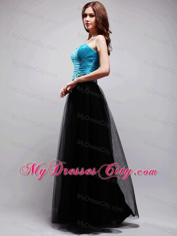 Tulle Sweetheart Black and Blue A-line Appliques Prom Dress