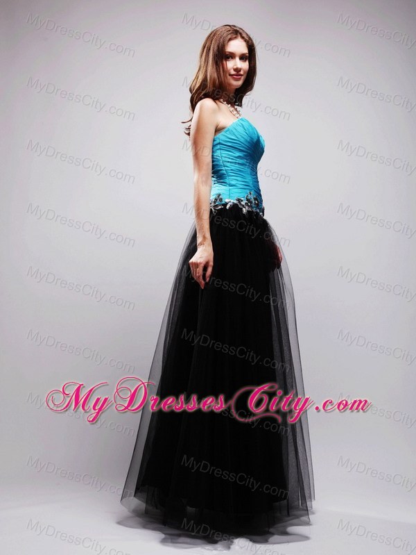 Tulle Sweetheart Black and Blue A-line Appliques Prom Dress