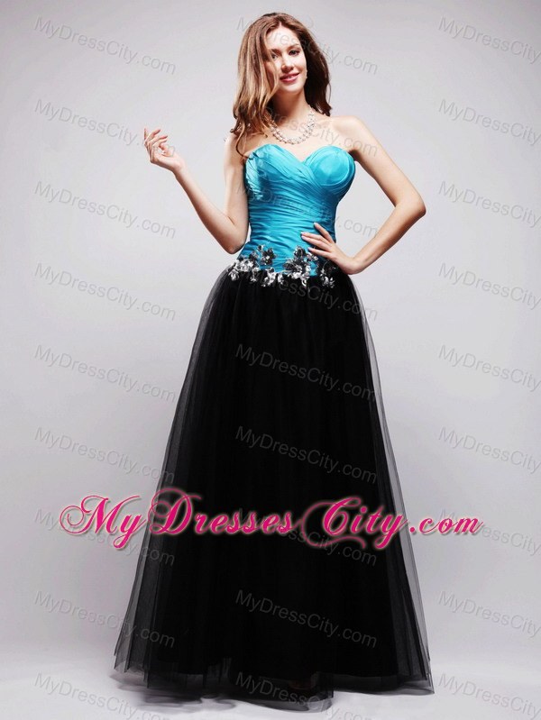 Tulle Sweetheart Black and Blue A-line Appliques Prom Dress