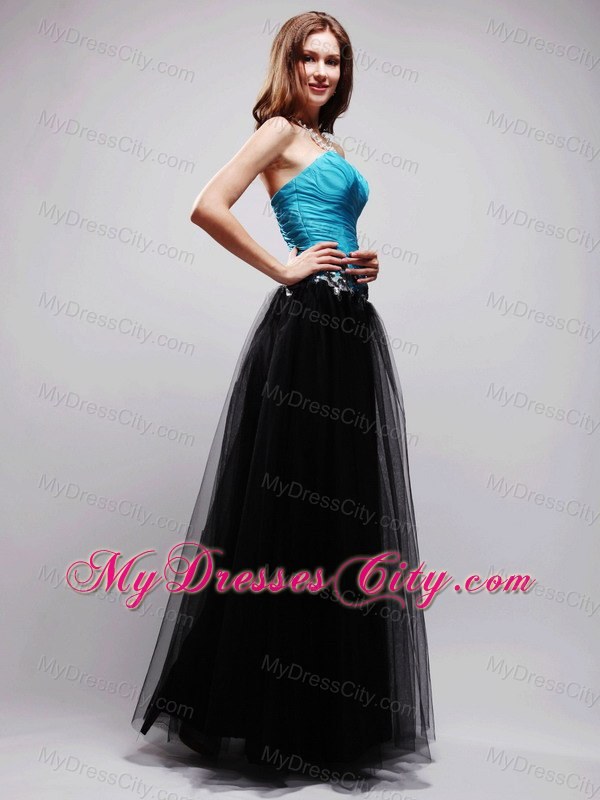 Tulle Sweetheart Black and Blue A-line Appliques Prom Dress