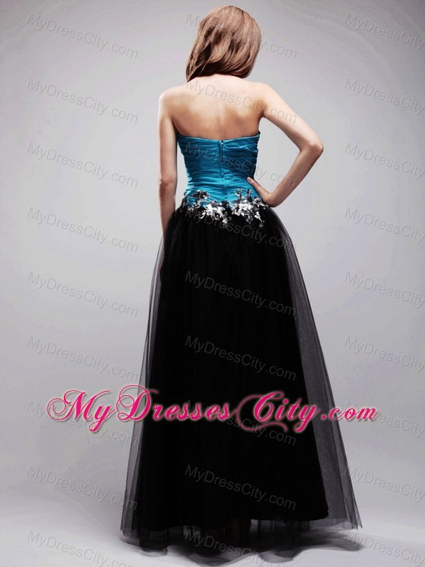 Tulle Sweetheart Black and Blue A-line Appliques Prom Dress