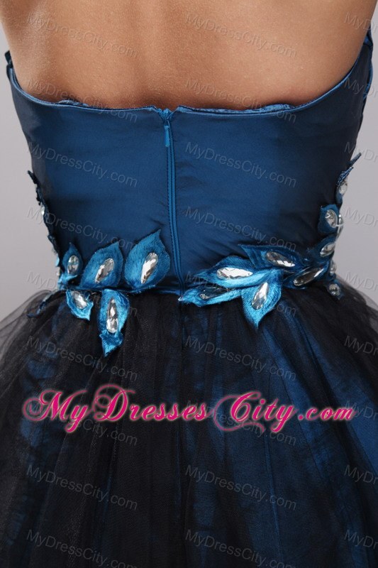 A-Line Navy Blue and Black Mini-length Rhinestone Prom Dres