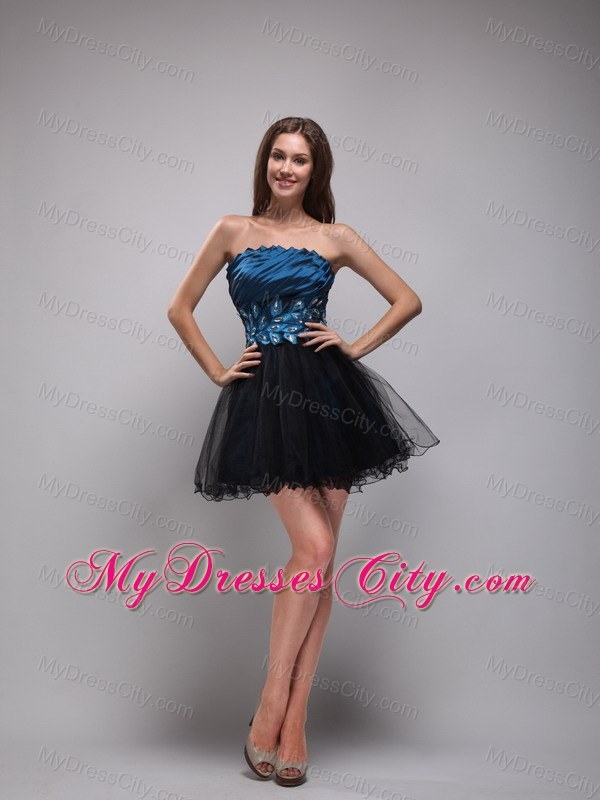 A-Line Navy Blue and Black Mini-length Rhinestone Prom Dres