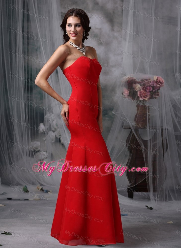 Sweetheart Red Prom Gown Dress in Mermaid Chiffon Design