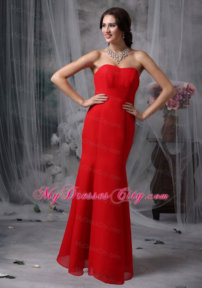 Sweetheart Red Prom Gown Dress in Mermaid Chiffon Design