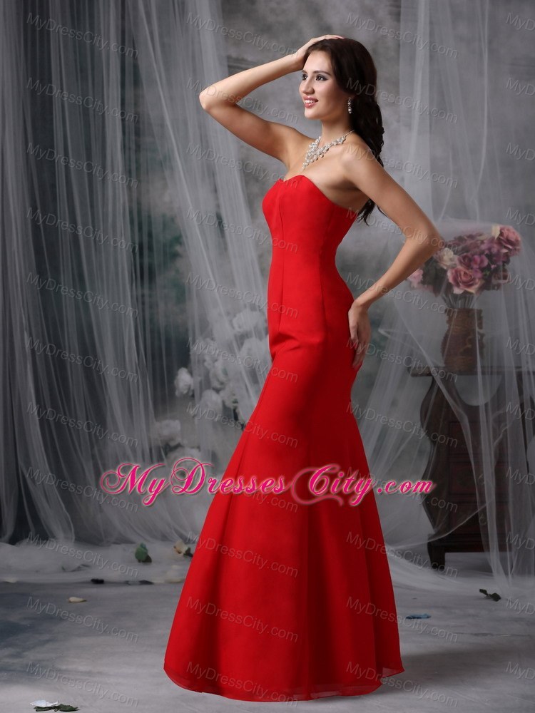 Sweetheart Red Prom Gown Dress in Mermaid Chiffon Design