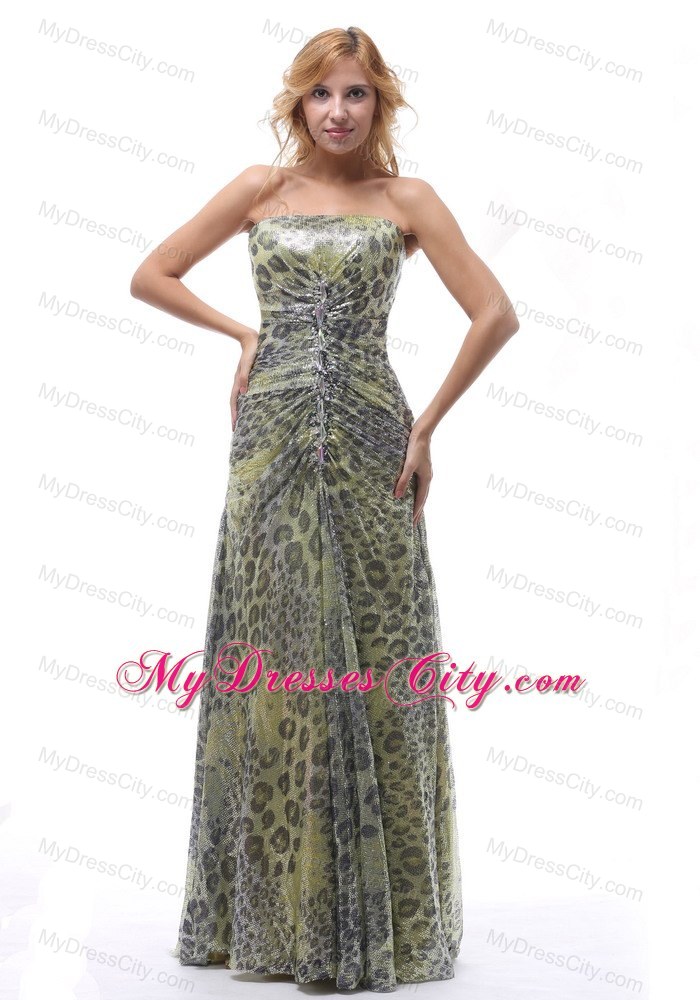 Unique Lace-up Leopard Strapless Dress for Prom 2013