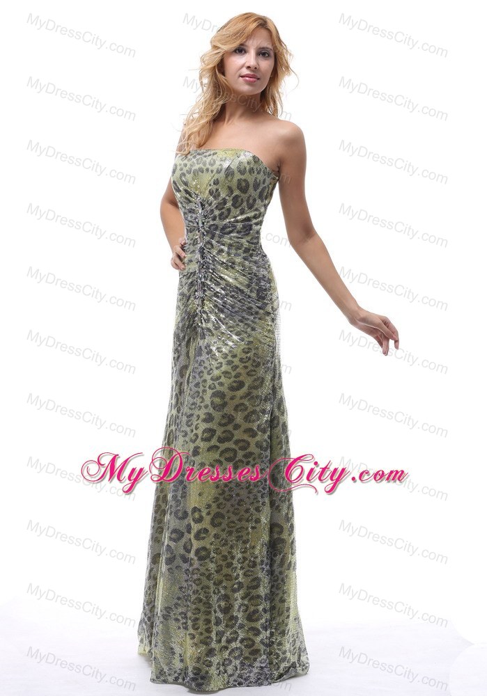 Unique Lace-up Leopard Strapless Dress for Prom 2013