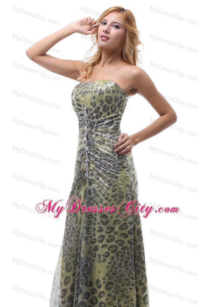 Unique Lace-up Leopard Strapless Dress for Prom 2013